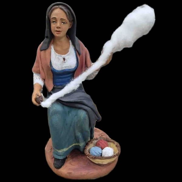 Picture of Woman Spinning Velardita Nativity cm 21 (8,3 inch) sicilian terracotta