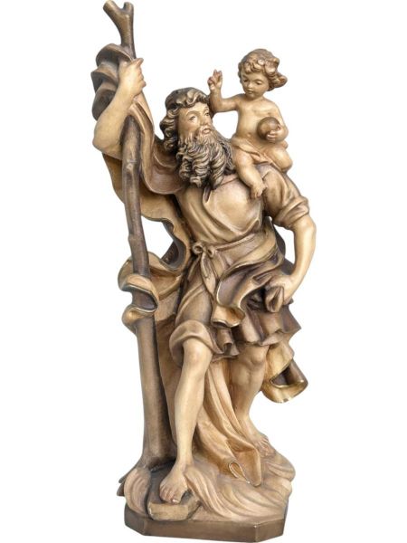Immagine di Statua San Cristoforo con bambino 180 cm legno marrone