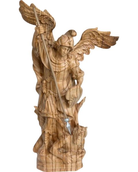 Imagen de Estatua San Miguel Arcángel y el diablo 20 cm madera de olivo