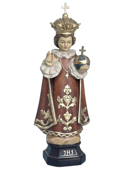Immagine di Statua Gesù Bambino di Praga con globo 60 cm legno marrone