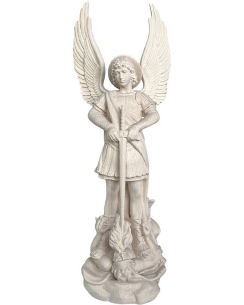 Imagen de Estatua San Miguel Arcángel con diablo 30 cm madera natural
