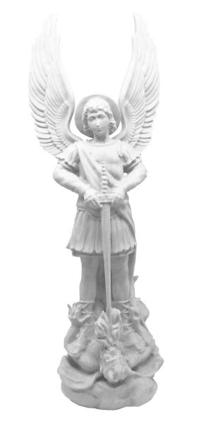 Imagen de San Miguel Arcángel con diablo 40 cm fibra de vidrio blanca