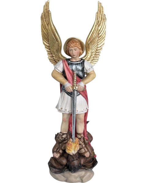 Immagine di Statua San Michele Arcangelo con diavolo 150 cm legno dipinto