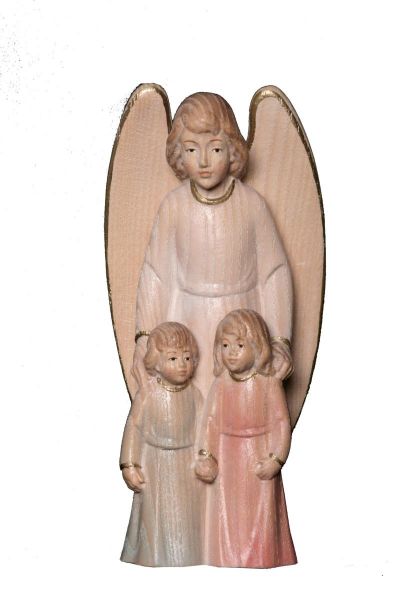 Immagine di Angelo Custode con bambini 12 cm Statua legno bianca