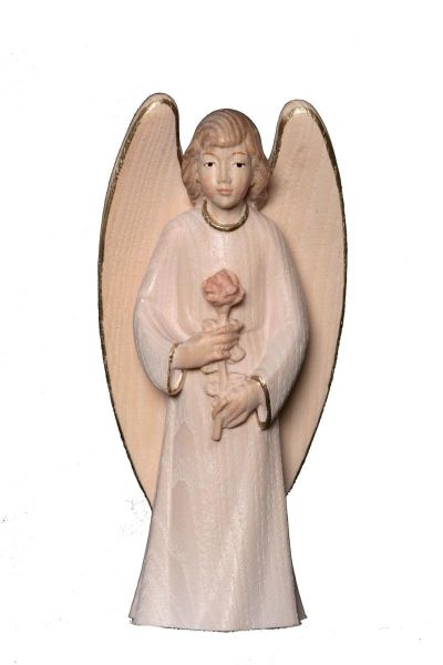 Immagine di Angelo Custode con rosa 12 cm Statua legno bianca