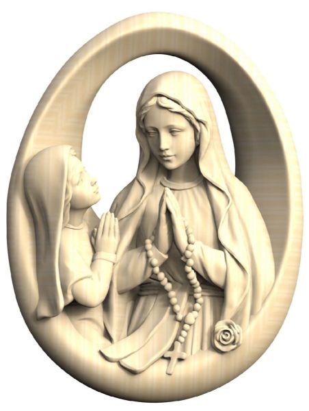 Imagen de Busto Virgen de Lourdes y Bernadette 12 cm madera natural