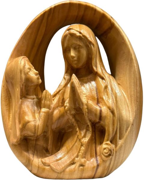 Immagine di Busto Madonna Lourdes e Bernadette 15 cm legno d’ulivo