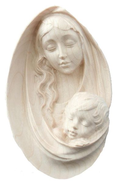 Immagine di Ovale Madonna con bambino moderna 18 cm legno naturale