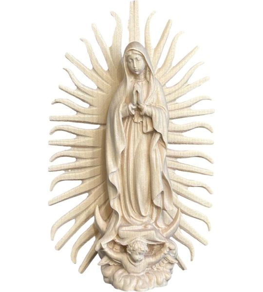 Imagen de Estatua Virgen de Guadalupe y Ángel 15 cm madera natural