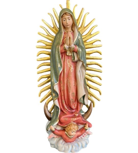 Immagine di Statua Madonna di Guadalupe con Angelo 30 cm legno dipinto