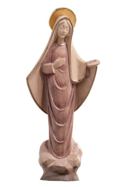 Immagine di Statua Madonna di Medjugorje minimalista 15 cm legno dipinto