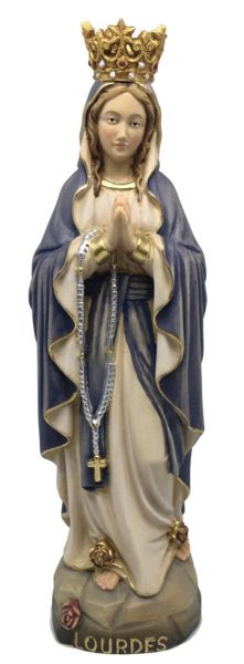 Immagine di Statua Madonna di Lourdes con corona 100 cm legno blu
