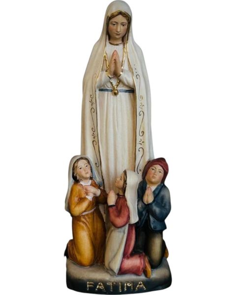 Immagine di Statua Madonna di Fatima e Pastorelli 20 cm legno dipinto