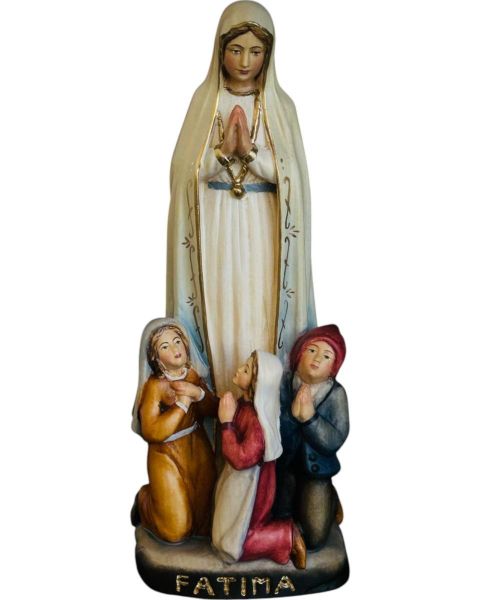 Immagine di Statua Madonna di Fatima e Pastorelli 30 cm legno blu