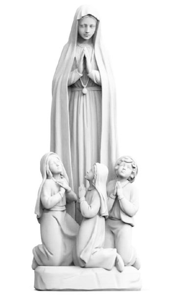 Immagine di Statua Madonna di Fatima e Pastorelli 60 cm vetroresina bianca