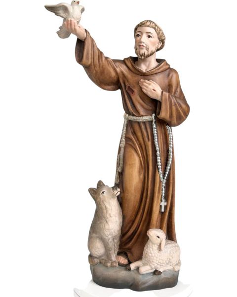 Immagine di Statua San Francesco d'Assisi con animali 100 cm legno dipinto