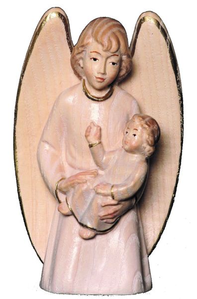 Picture of Guardian Angel with boy 10 cm (3,9 inch) wood Statue, white