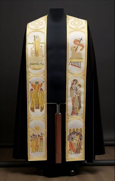 Imagen de Estola sacerdotal / diaconal moderna bordado a cordón Vida de Jesús
