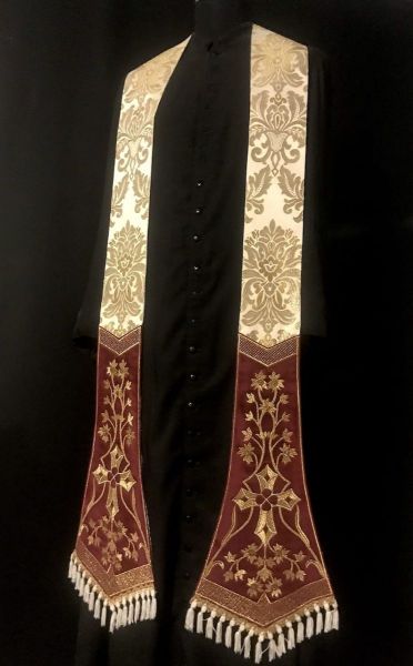 Picture of Classic clergy Stole with embroidered velvet trim and rebour fringe