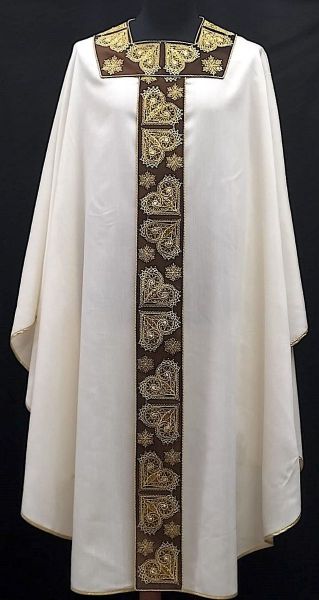 Immagine di Casula sacerdotale con stolone e collo in raso e motivo filigrana