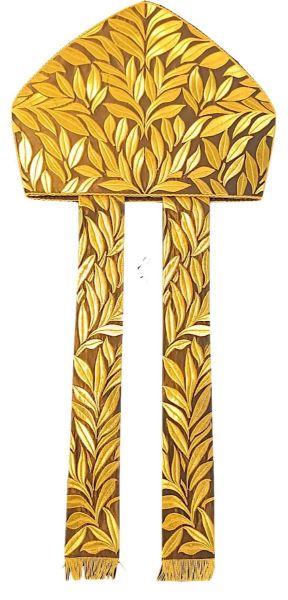 Picture of Catholic Mitre with gold Olive tree embroidery on polyester satin