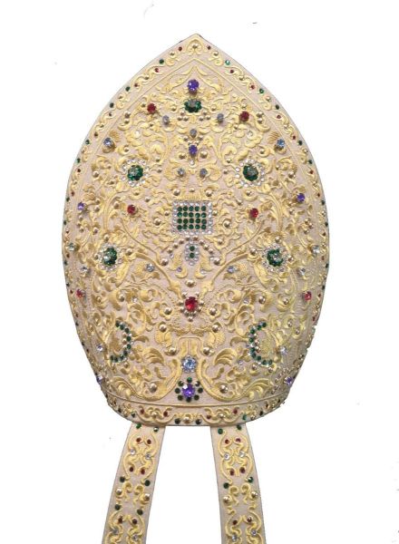 Picture of Bishop Miter with gold embroidery, crystal strass and gilded brass