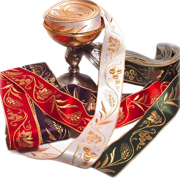 Immagine di Gallone liturgico Uva e Spighe in filato oro e argento 5 cm