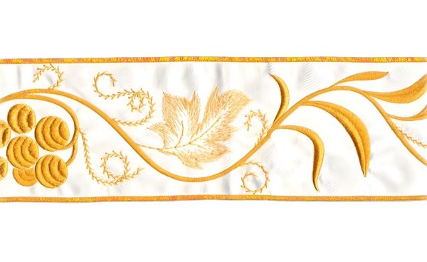 Immagine di Gallone liturgico Uva e Spighe in filato oro e argento 10 cm