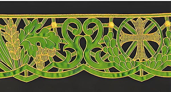 Immagine di Pizzo sacro per Altare intagliato a mano ricamato oro 14 cm