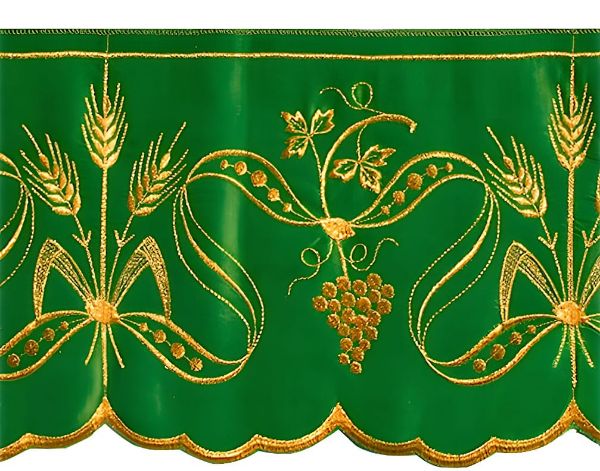 Immagine di Mantovana per Altare ricamo Uva e Spighe filato oro su raso 24 cm