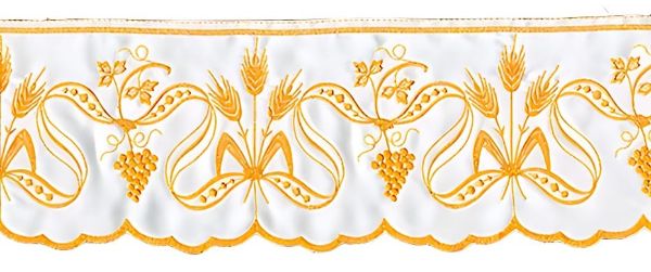 Immagine di Bordura per Altare ricamo Uva e Spighe filato oro su raso 12 cm