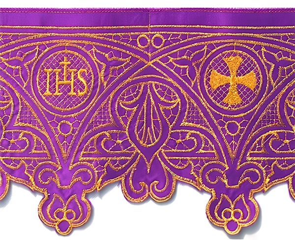Immagine di Bordura per Altare ricamo Croci e IHS in filato oro su raso 15 cm