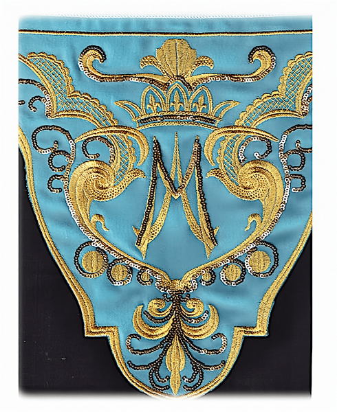 Immagine di Pizzo Mariano ricchissimo ricamo M e Corona e paillettes 25 cm