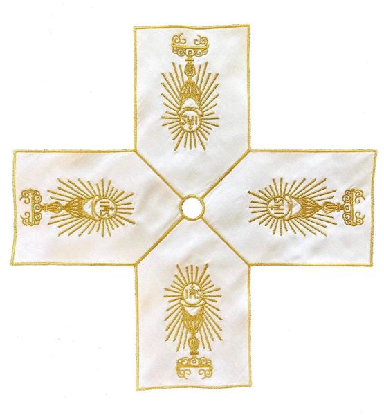 Immagine di Copripisside ricamata con Calice e IHS oro su raso e bordo oro